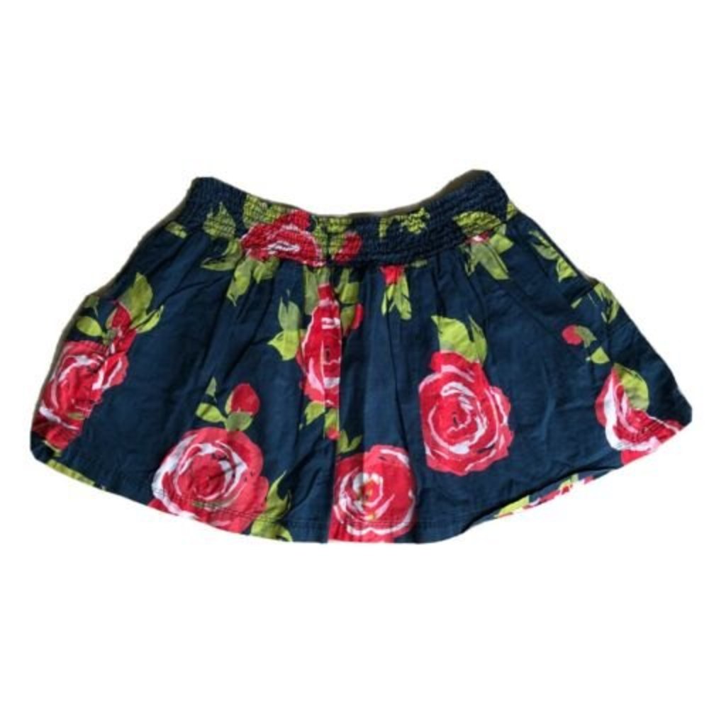 Abercrombie & Fitch Small Flowy Navy with Roses Short Skirt  Stretchy Waistband